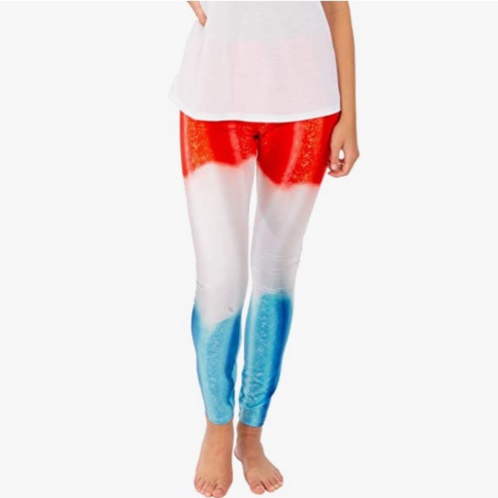 Faux Real - Red White Blue Ombre Gradient Tie Dye America Leggings - size small